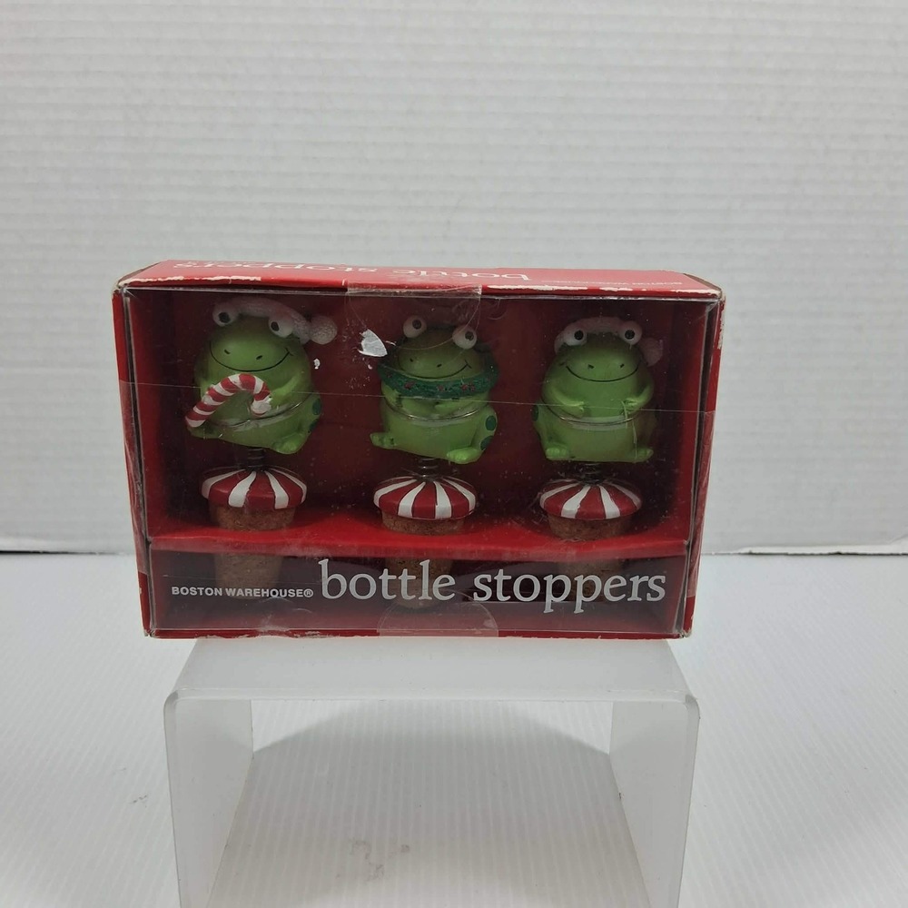 Boston Warehouse Christmas Frog Bottle Stopper Set of 3 Holiday Wine Corks 23218